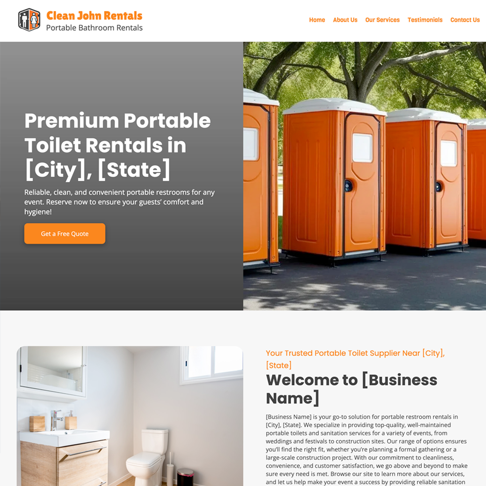 Portable toilet rental website design theme