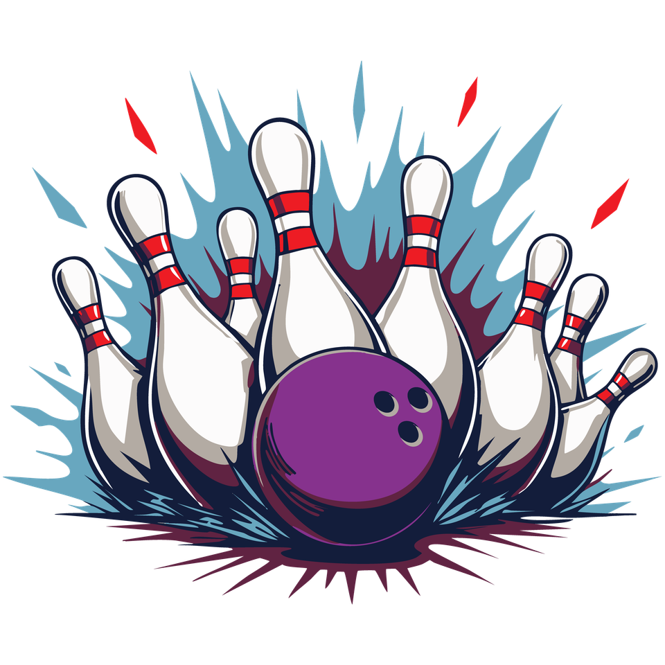Bowling   pins and purple ball 3 08