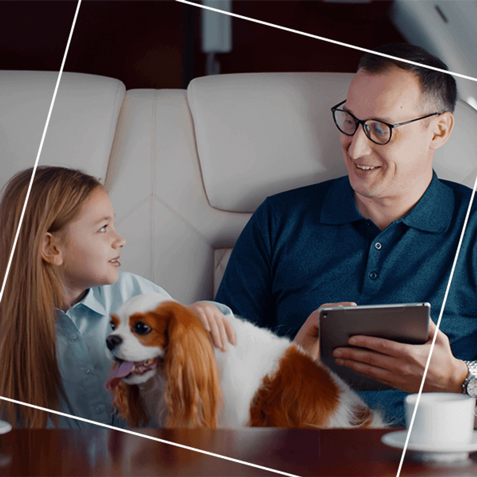 Dad daughter dog on plane