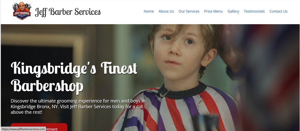 Jeff barber services website hero image screen shot