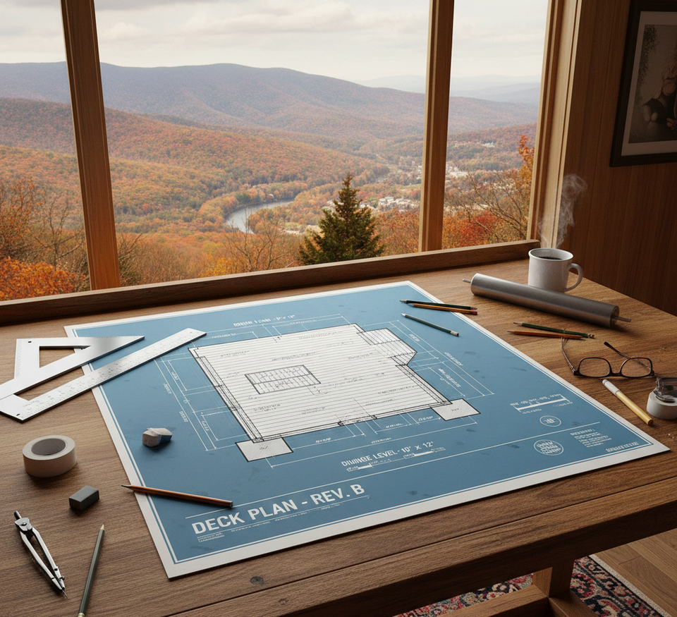 Saylorsburg pa custom deck design blueprint pocono mountains