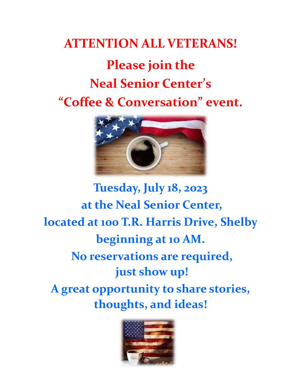 Poster coffee and chat for july 2023