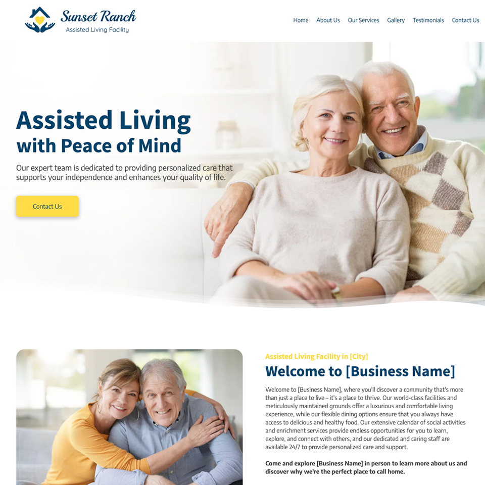 Assisted living facility website design theme