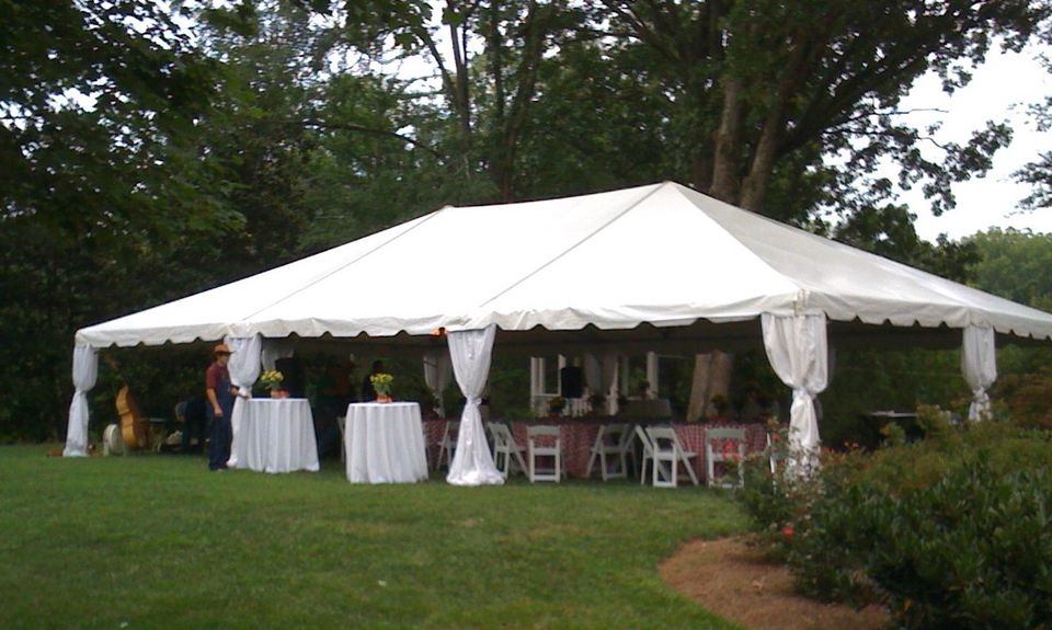 30x45 frame tent with pole drapes