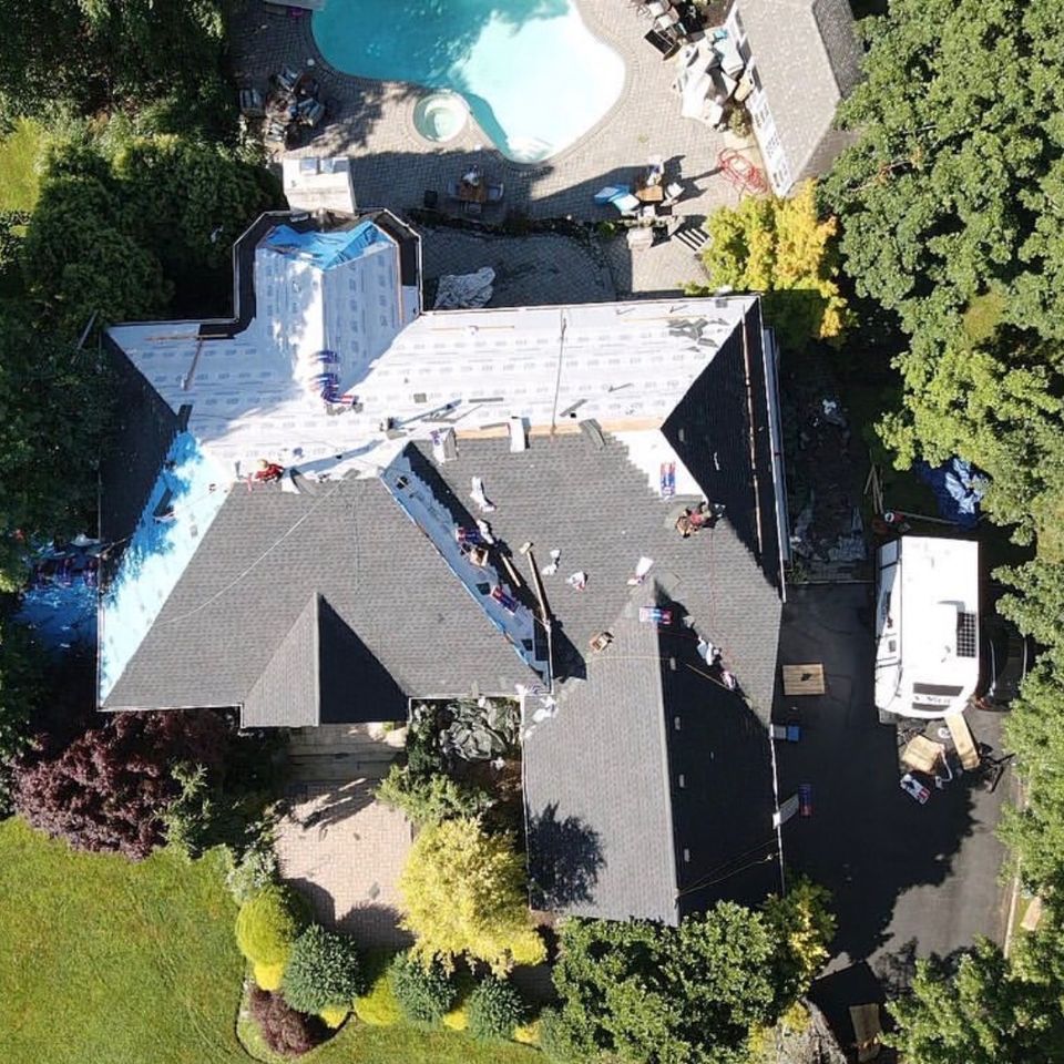 aerial view of Best Builder Construction roofing job in NJ 