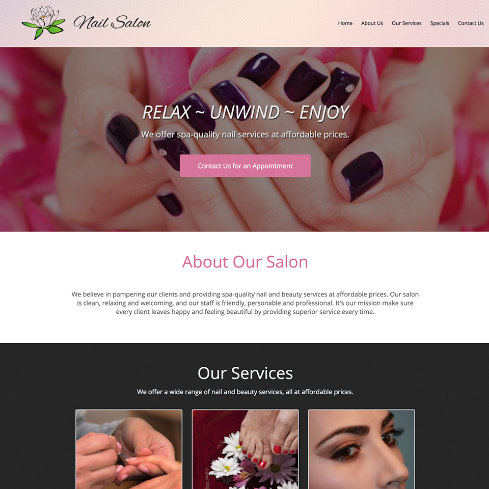 Nail salon website design theme