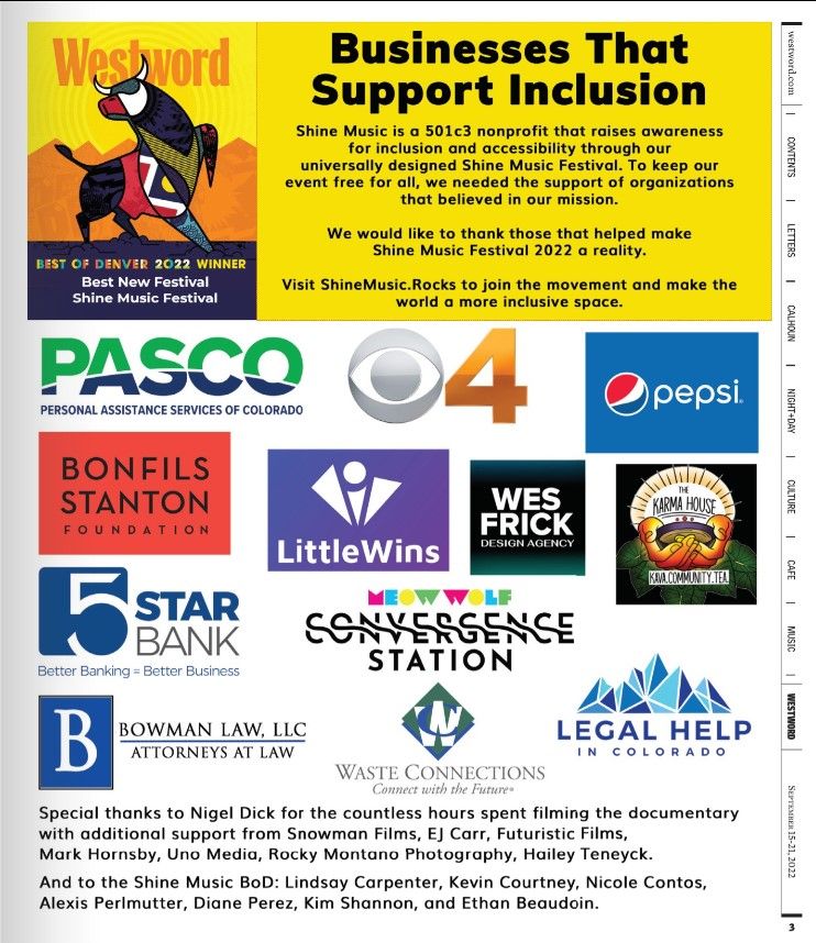 Shine Music Businesses That Support Inclusion Westword 9.15.22