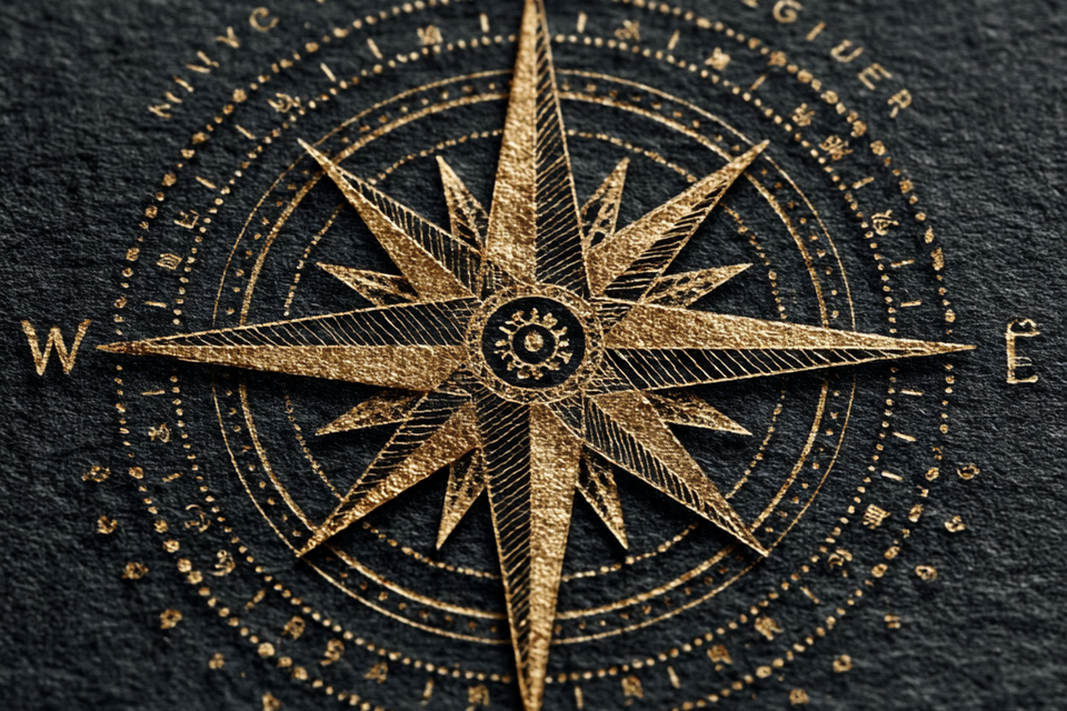 KPCopy outdoor lifestyle brands- gold compass on black background 
