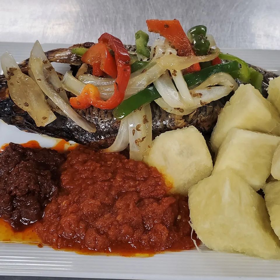 Grilled tilapia with boiled yam