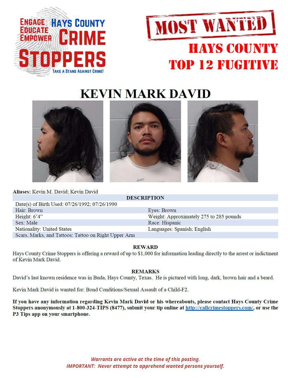 David most wanted poster