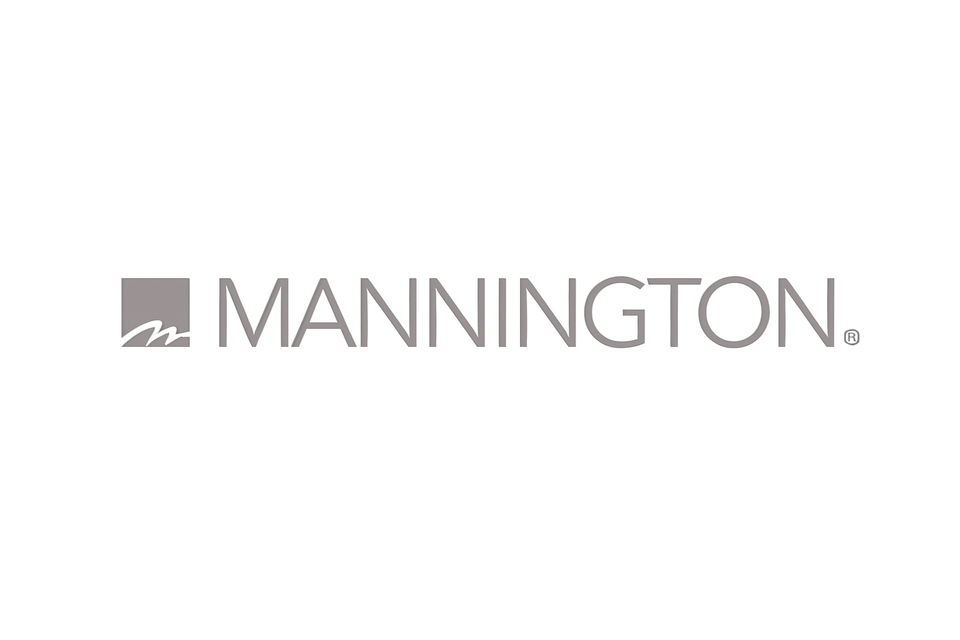 Mannington logo with a modern gray square graphic and clean uppercase “MANNINGTON” text in muted gray.