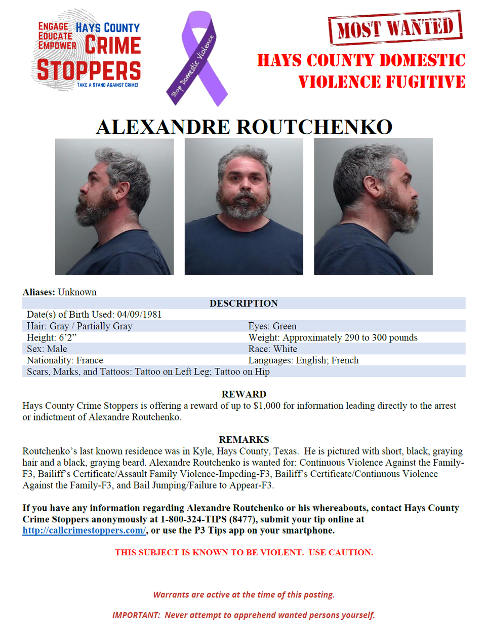Routchenko most wanted poster