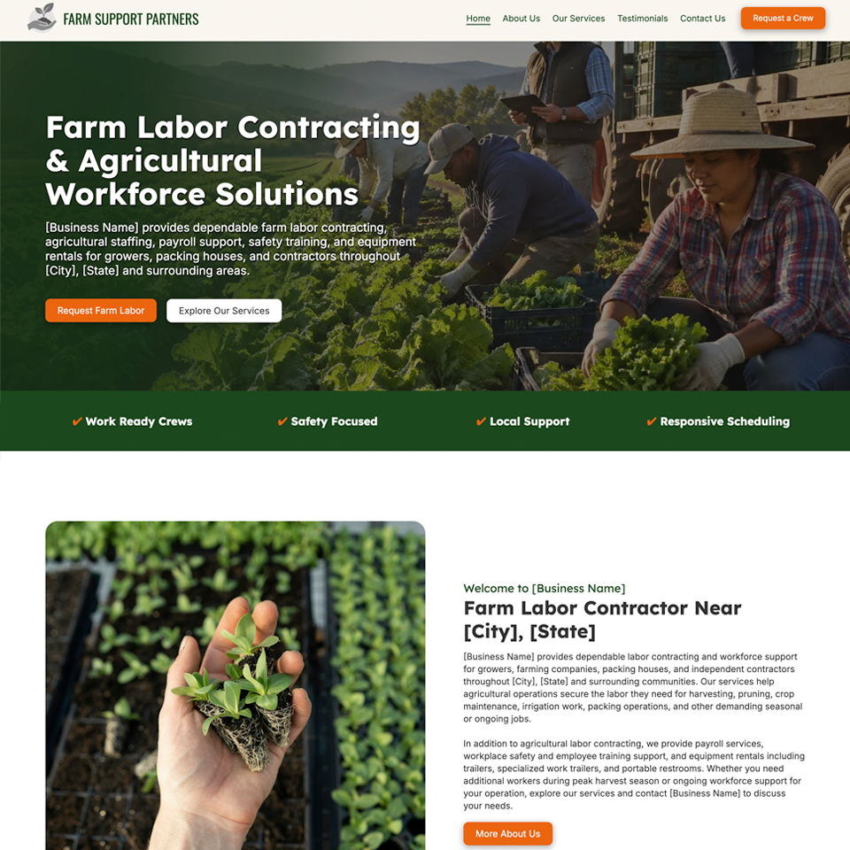 Farm labor cotnractor website design theme