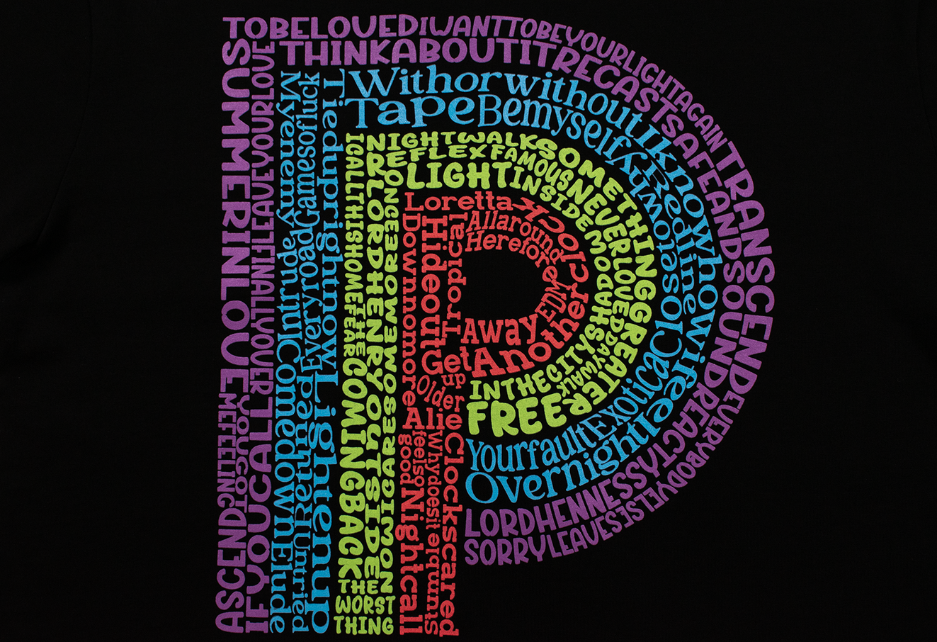 Parcels song titles forming the multicolor logo