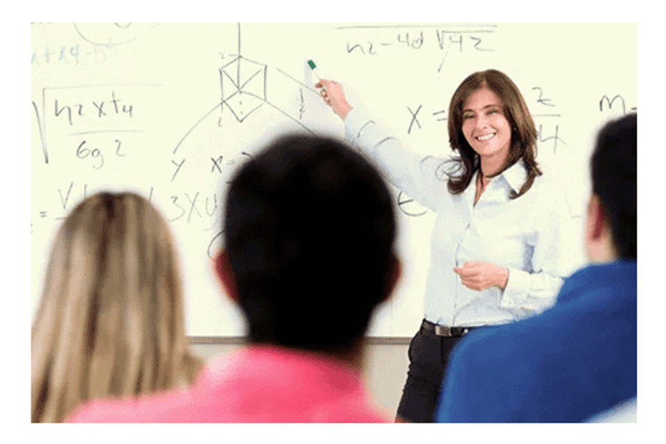 Teacher at white board
