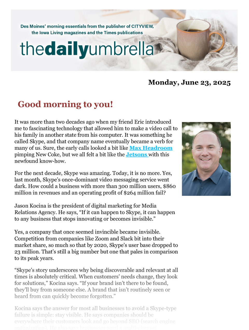 June 23 daily umbrella  skype ends  ankeny road buckles from extreme heat  an annoyed lobster  1