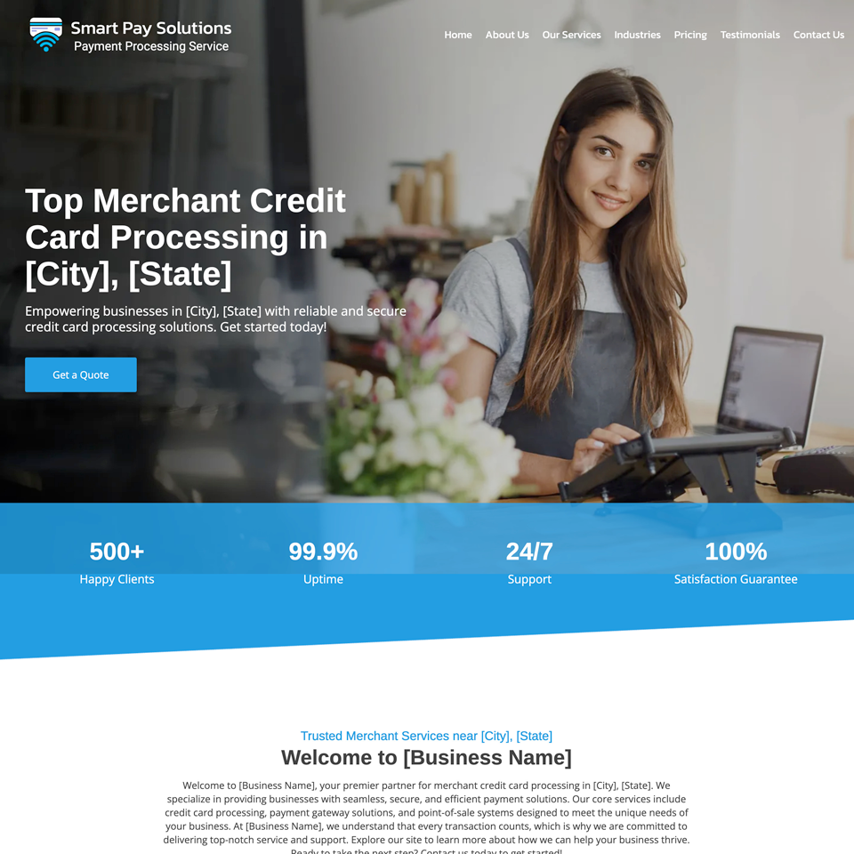 Merchant services website design theme