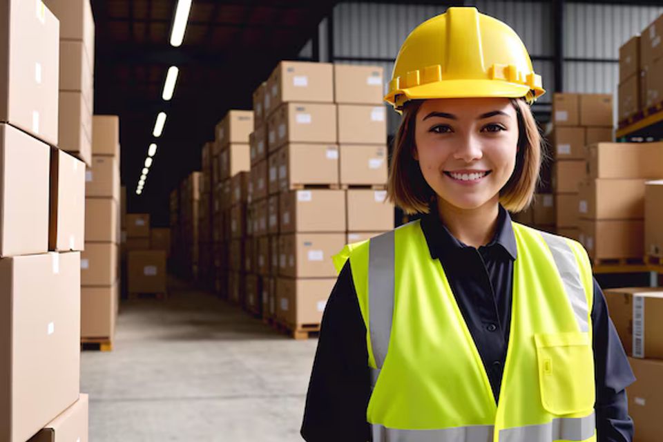 Girl worker warehouse handsome woman work logistics industry loader work generative ai 629315 14293