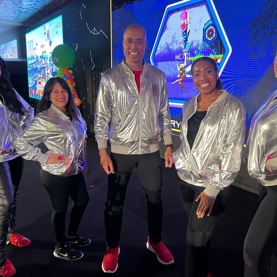 Group picture of the claysmile entertainment team at the annual mathcounts conference ending celebration party