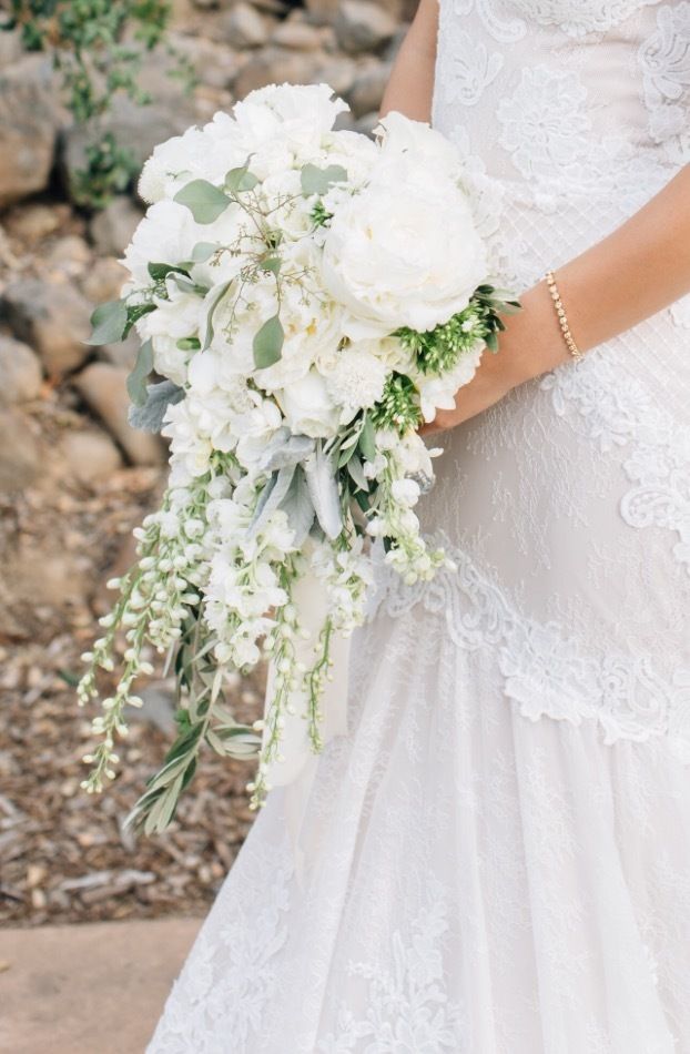 White peony cascade bouquet