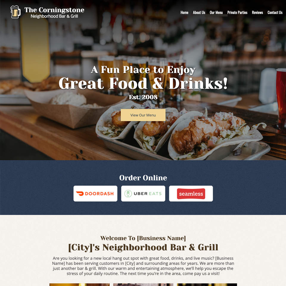 Bar grill website design theme