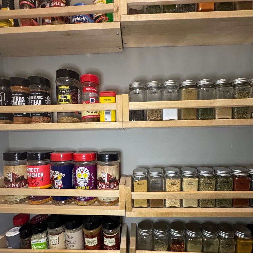 Spices on shelves
