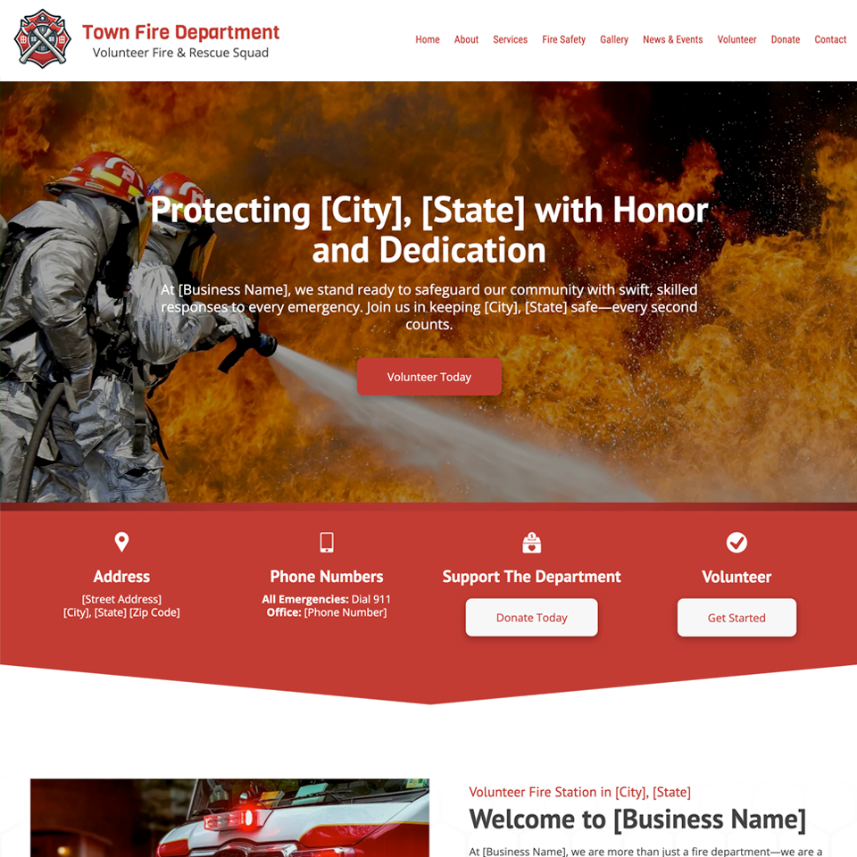 Fire department website design theme