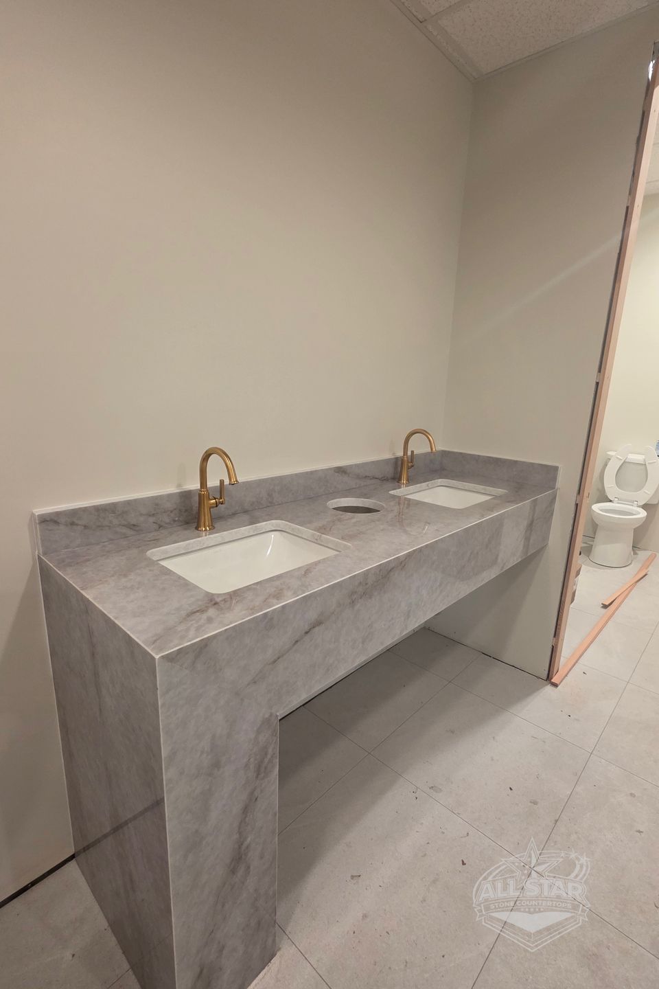 Gray bathroom marble countertop custom installed Houston Texas