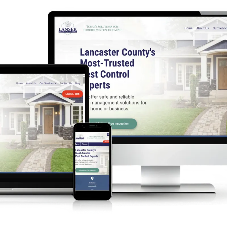 Professional pest control website design example for a local service business in Lancaster PA