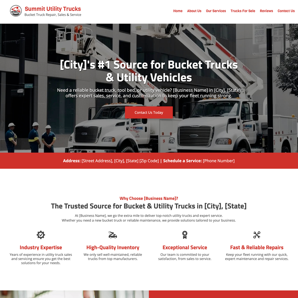 Utility trucks website design theme