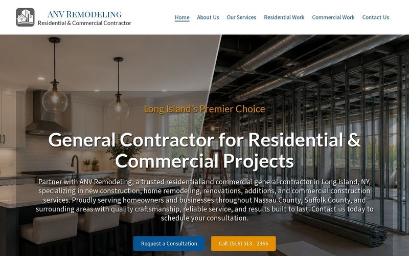 Home page of the ANV Remodeling website we built