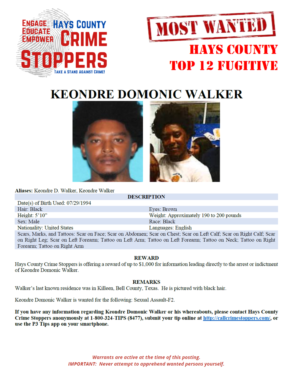 Walker most wanted poster