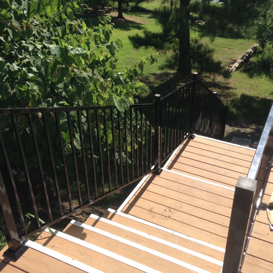 Midland vinyl fence   deck company   tulsa and coweta  oklahoma   vinyl metal wood fence sales and installation   outdoor living  railing   black metal railing on deck  stairs20170611 19126 1895auu