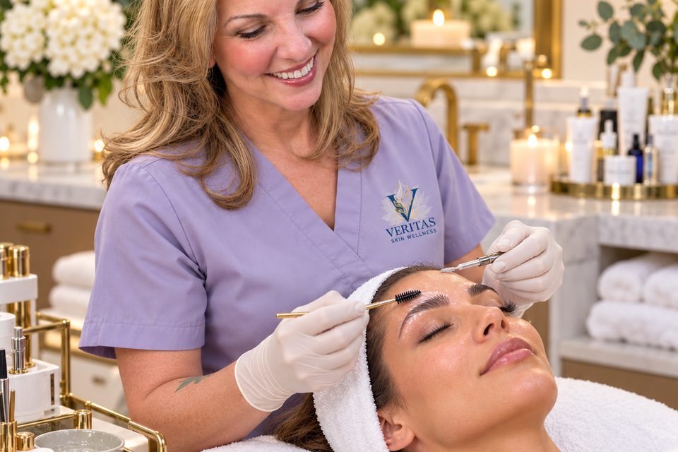 Suzanne performing brow lamination at veritas skin wellness in folsom, california for fuller, lifted