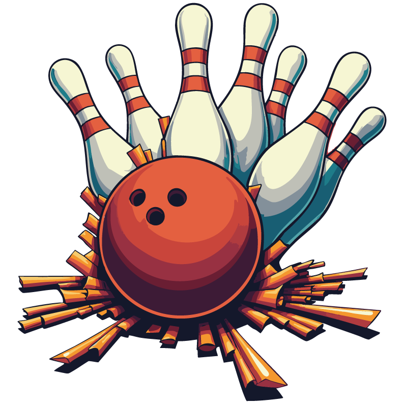 Bowling   pins and orange ball