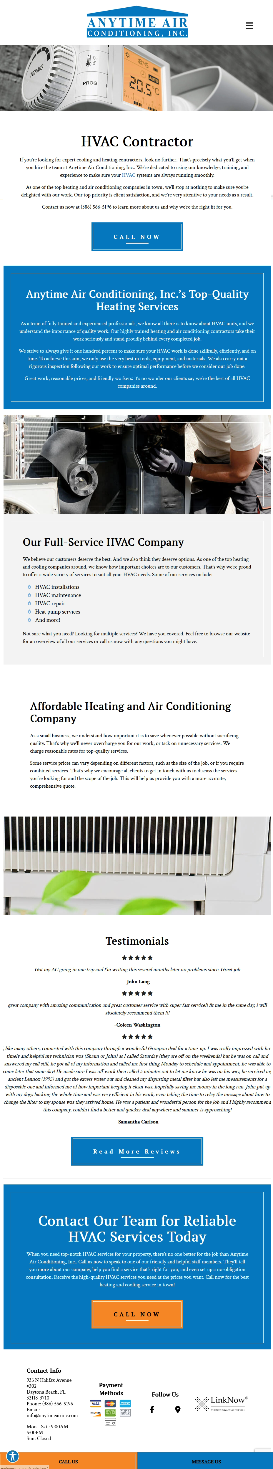 Anytime air conditioning, inc. hvac contractor old website