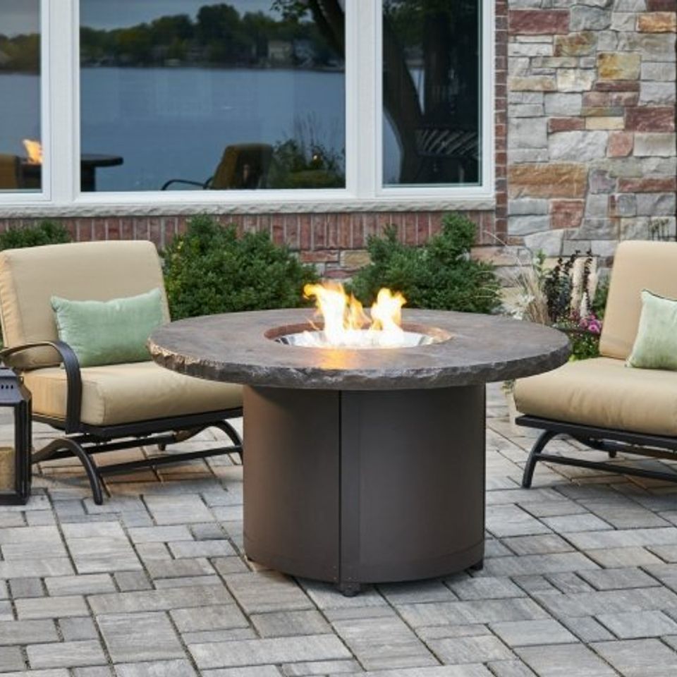 Marbleized noche beacon chat height gas fire pit table