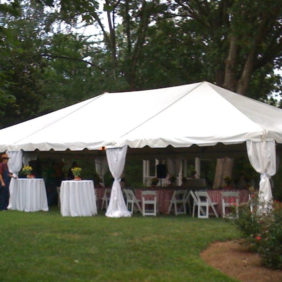 30x45 frame tent with pole drapes
