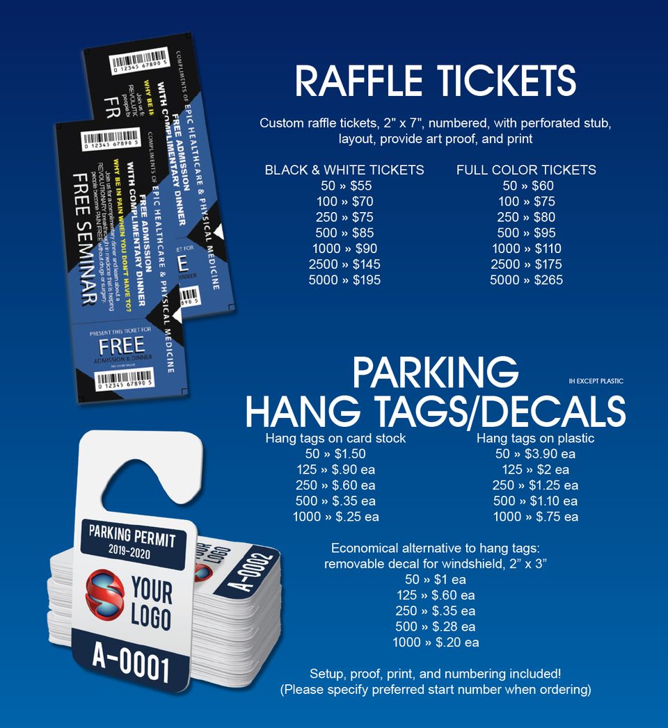 Raffle tickets   parking tags
