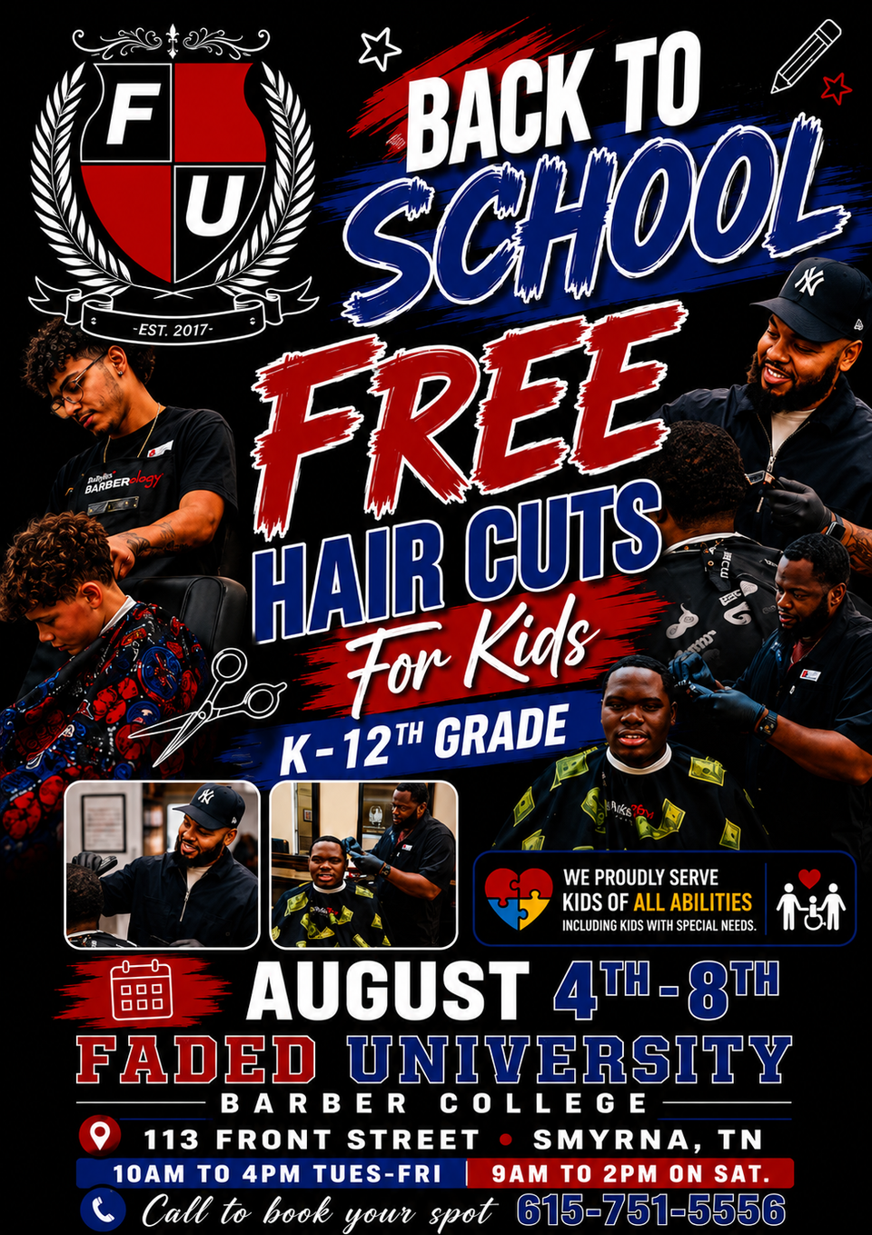 Free kids haircuts event poster