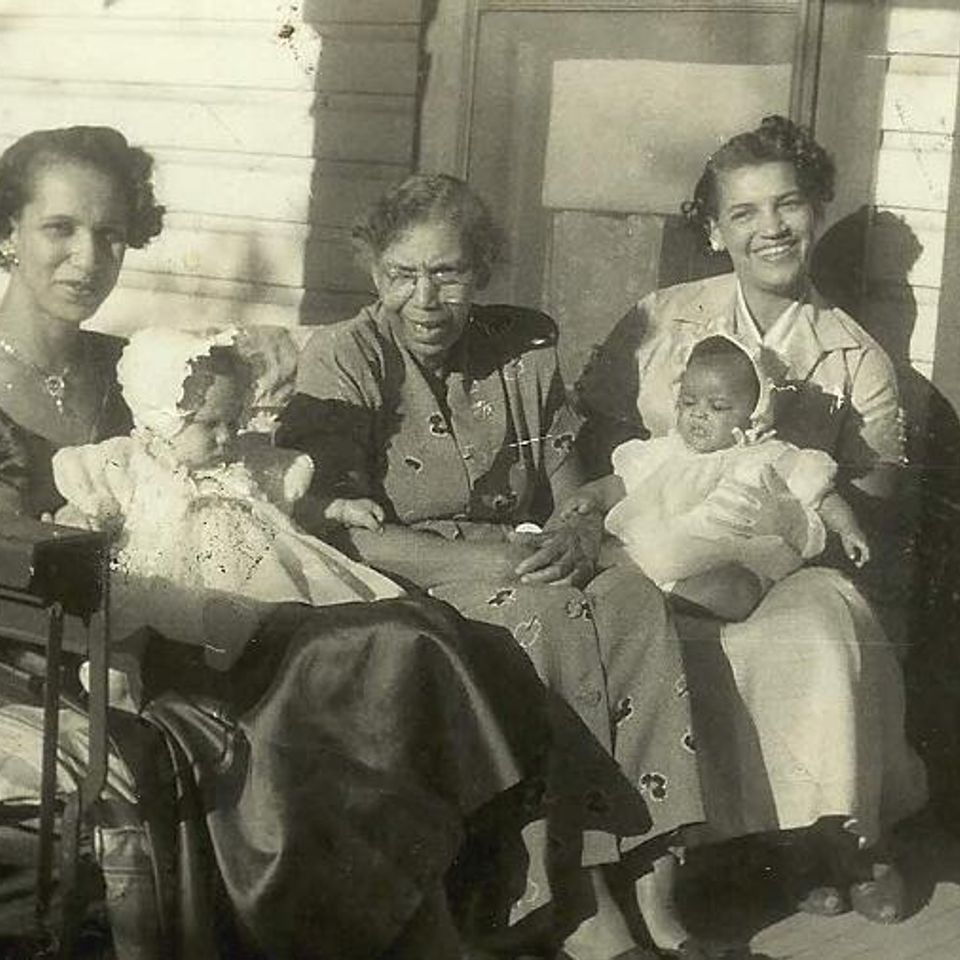 Aunt jean with debbie  nana  mama with beverly 1954