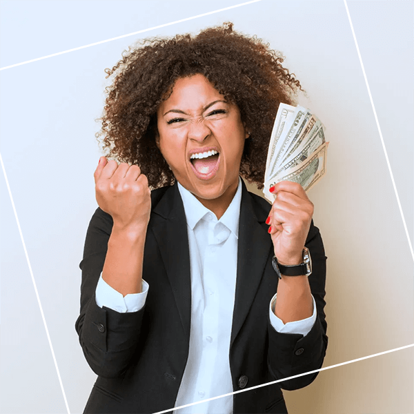 Lady holding lots of cash