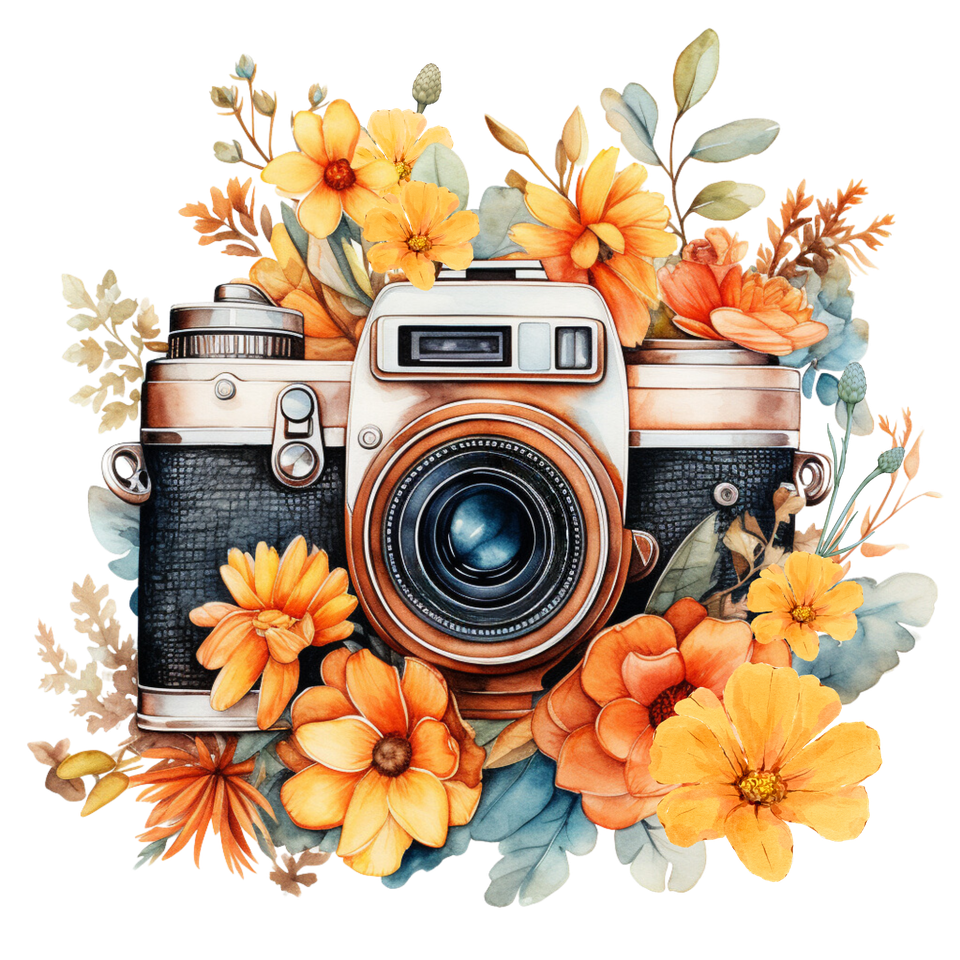 Profession   photographer vintage camera with yellow flowers