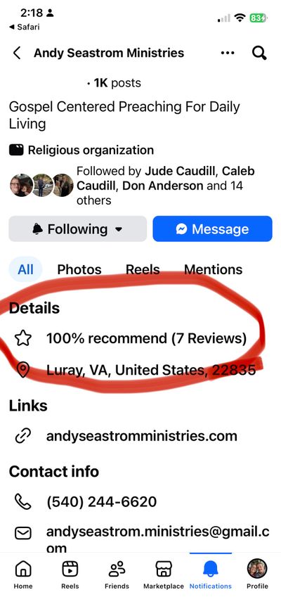 Step 1 screenshot showing the first step for leaving a Facebook review on a mobile device