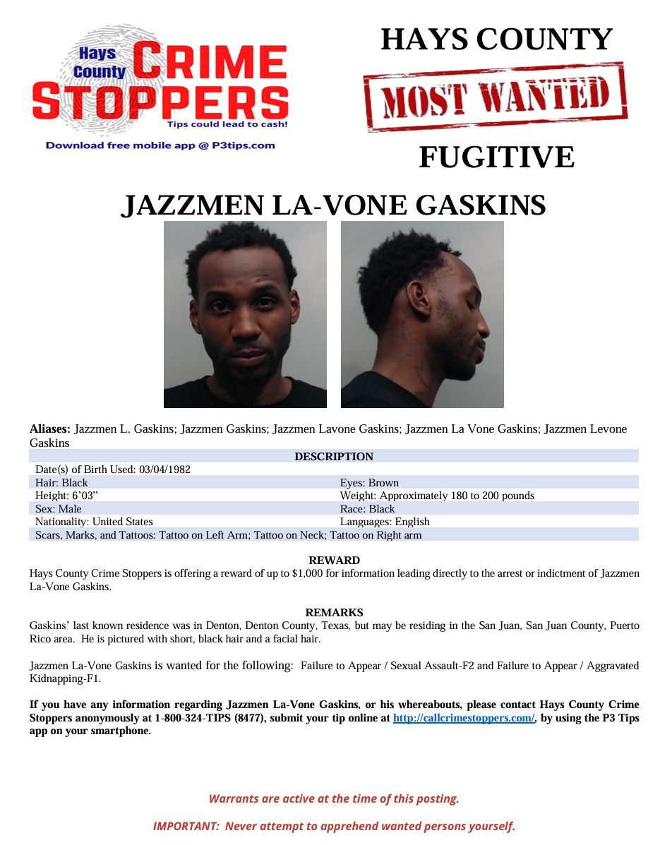 Gaskins most wanted poster
