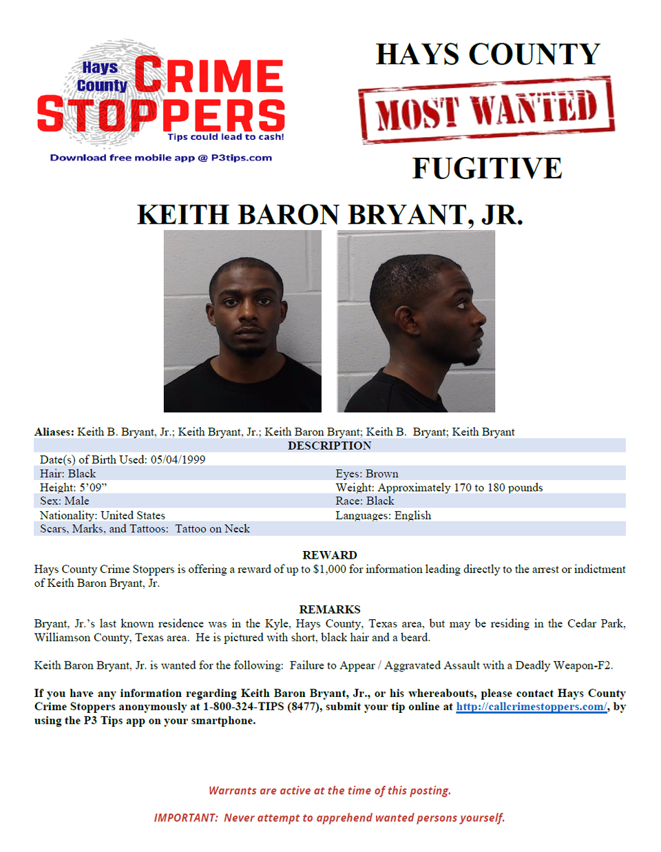Bryant most wanted poster