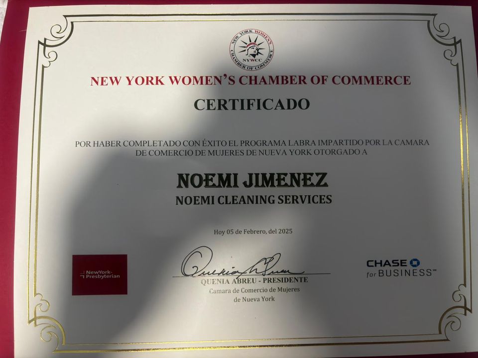 Certificado Programa LABRA ​​​​​​​ New York Women’s Chamber of Commerce Noemi{s Cleaning Services