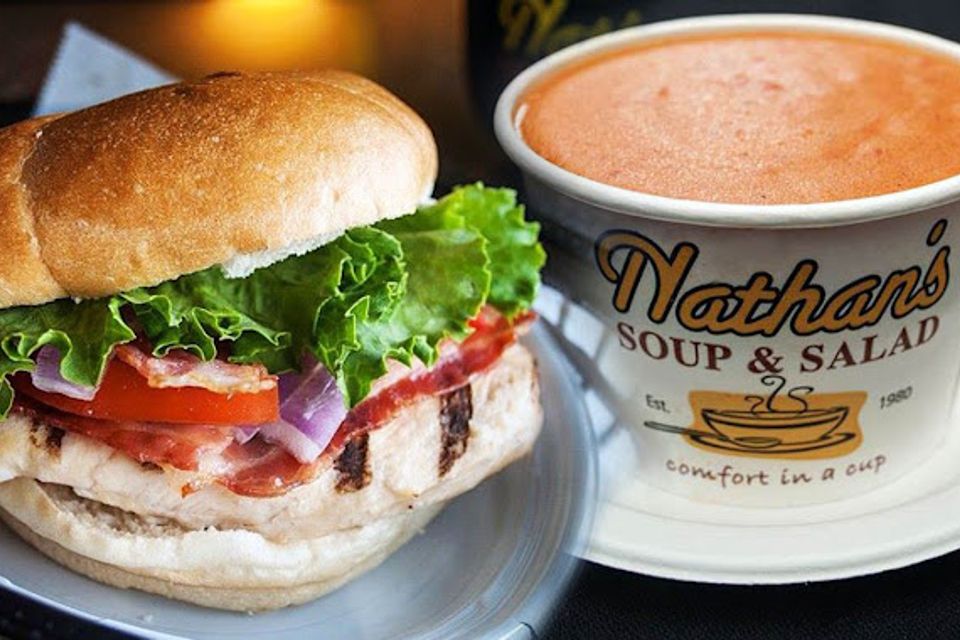 Chicken sandwich and tomato soup