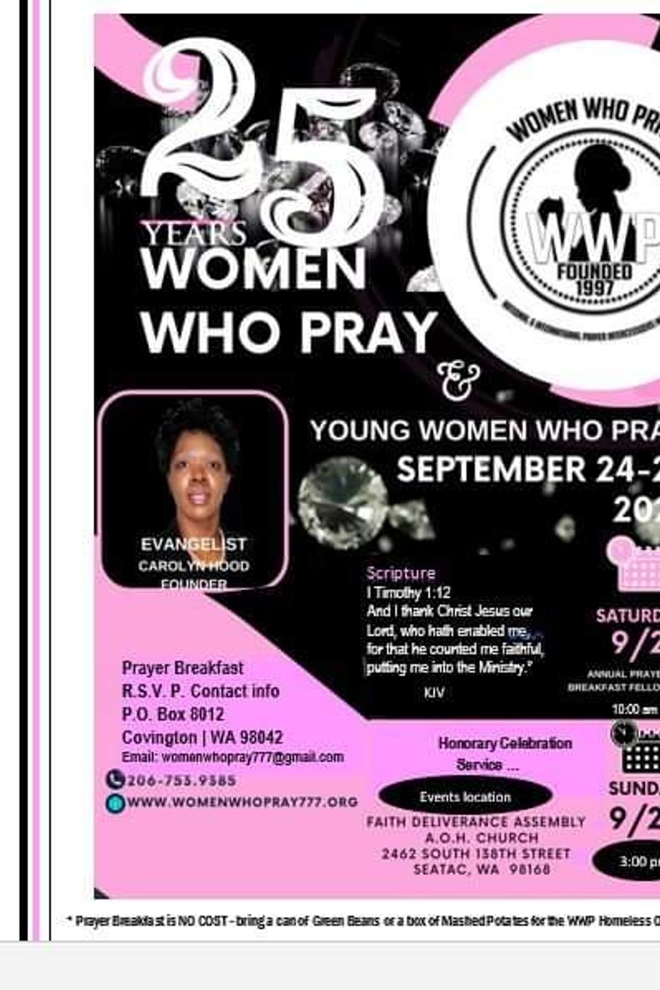 Women who pray 25th year flyer