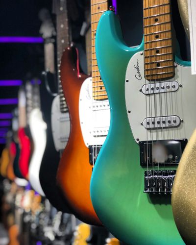 Wall of electric guitars